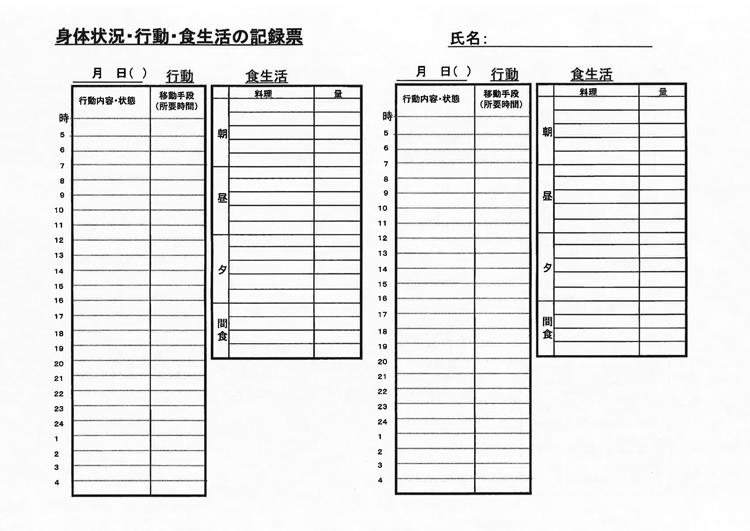 図3　身体状況・行動・食生活の記録票